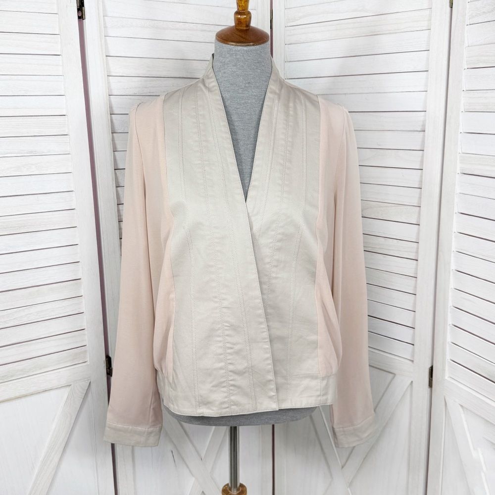 90s Bar III Chiffon Twill Mixed‎ Media Half Zip Jacket Blush Pink Tan Medium